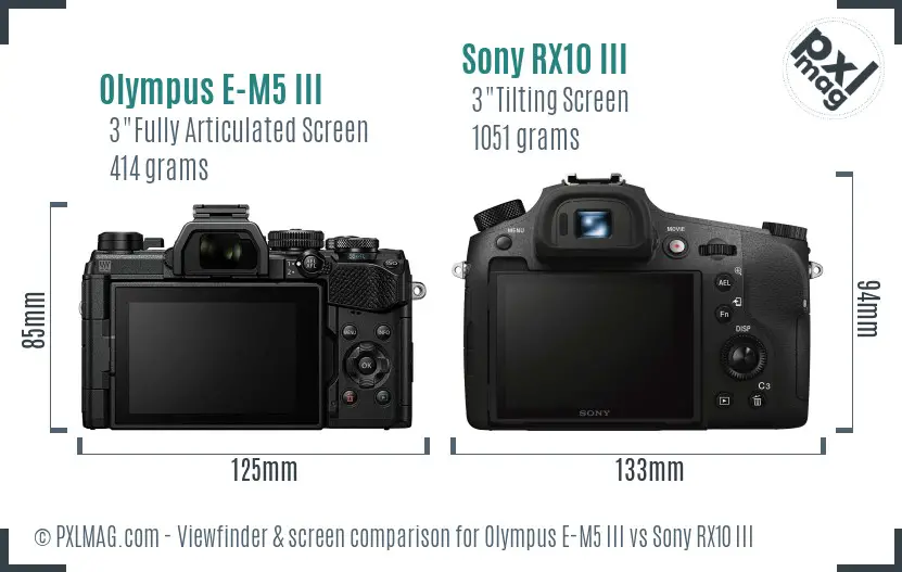 Olympus E-M5 III vs Sony RX10 III Screen and Viewfinder comparison