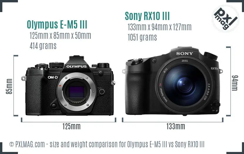Olympus E-M5 III vs Sony RX10 III size comparison