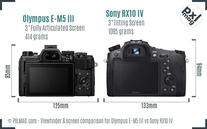 Olympus E-M5 III vs Sony RX10 IV Screen and Viewfinder comparison