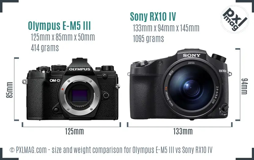 Olympus E-M5 III vs Sony RX10 IV size comparison