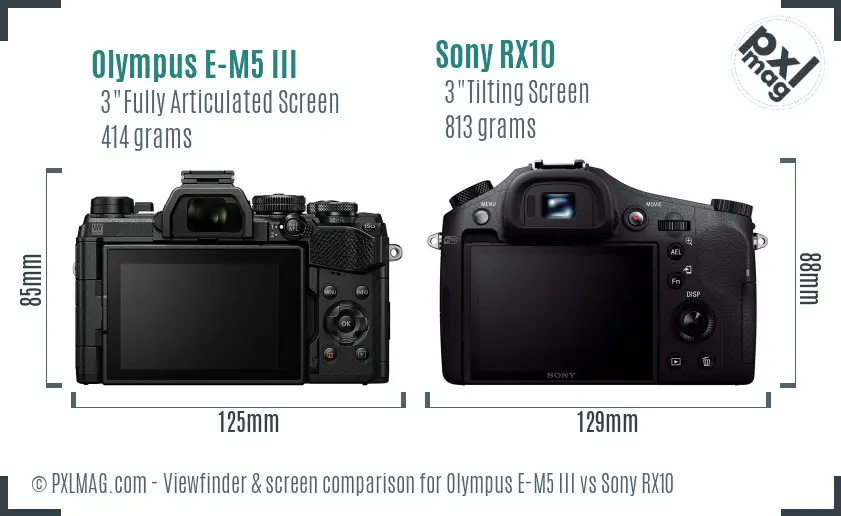 Olympus E-M5 III vs Sony RX10 Screen and Viewfinder comparison