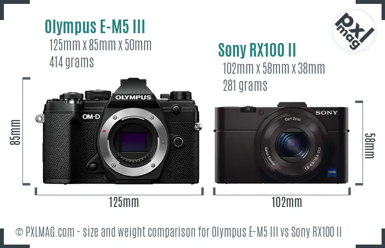 Olympus E-M5 III vs Sony RX100 II size comparison