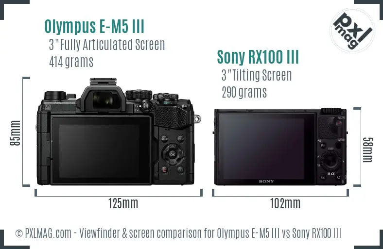 Olympus E-M5 III vs Sony RX100 III Screen and Viewfinder comparison