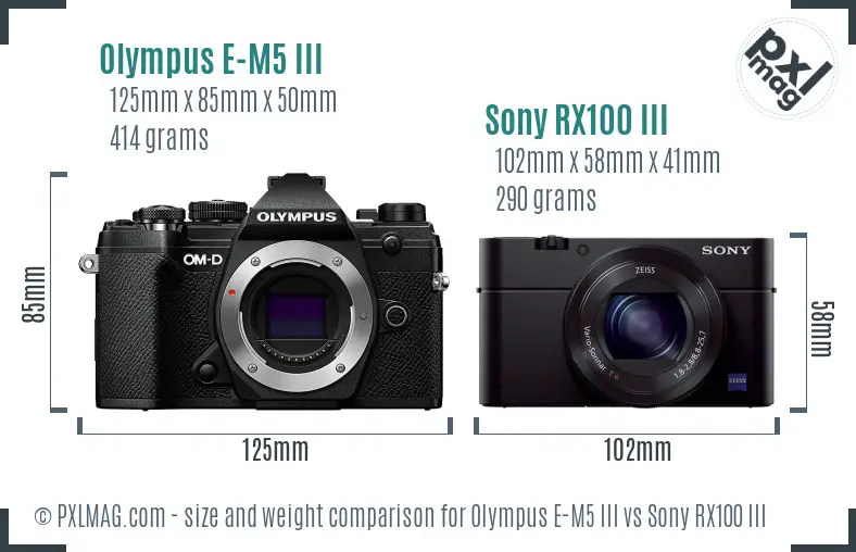 Olympus E-M5 III vs Sony RX100 III size comparison