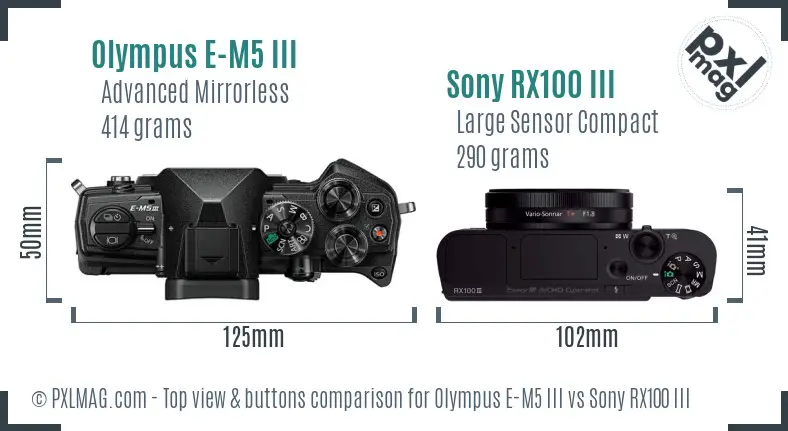 Olympus E-M5 III vs Sony RX100 III top view buttons comparison