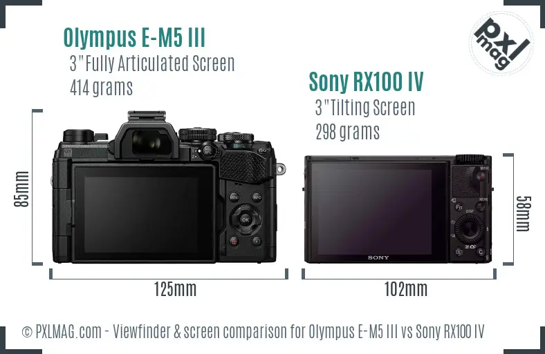 Olympus E-M5 III vs Sony RX100 IV Screen and Viewfinder comparison