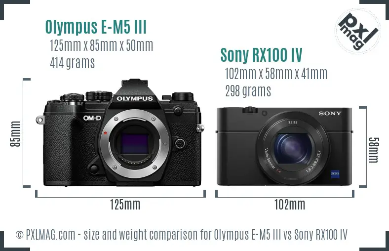 Olympus E-M5 III vs Sony RX100 IV size comparison