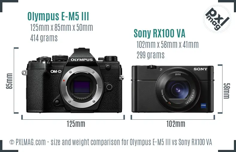Olympus E-M5 III vs Sony RX100 VA size comparison
