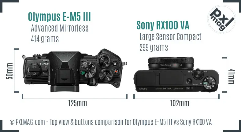 Olympus E-M5 III vs Sony RX100 VA top view buttons comparison