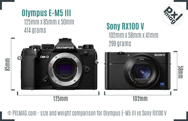 Olympus E-M5 III vs Sony RX100 V size comparison