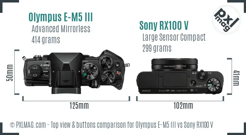 Olympus E-M5 III vs Sony RX100 V top view buttons comparison
