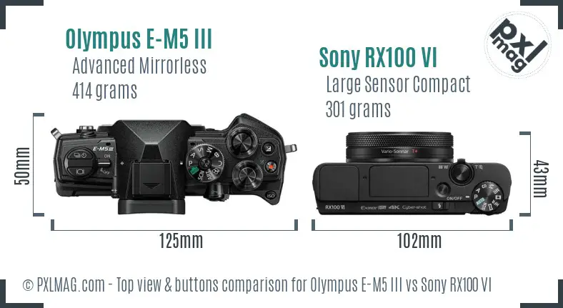 Olympus E-M5 III vs Sony RX100 VI top view buttons comparison