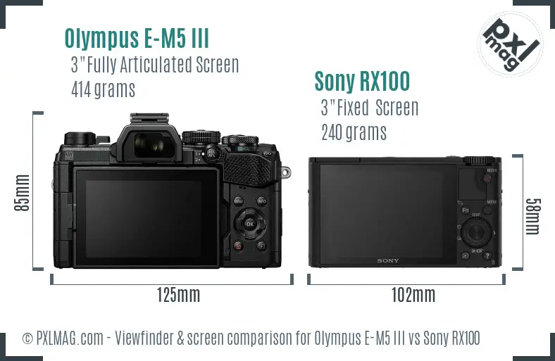 Olympus E-M5 III vs Sony RX100 Screen and Viewfinder comparison