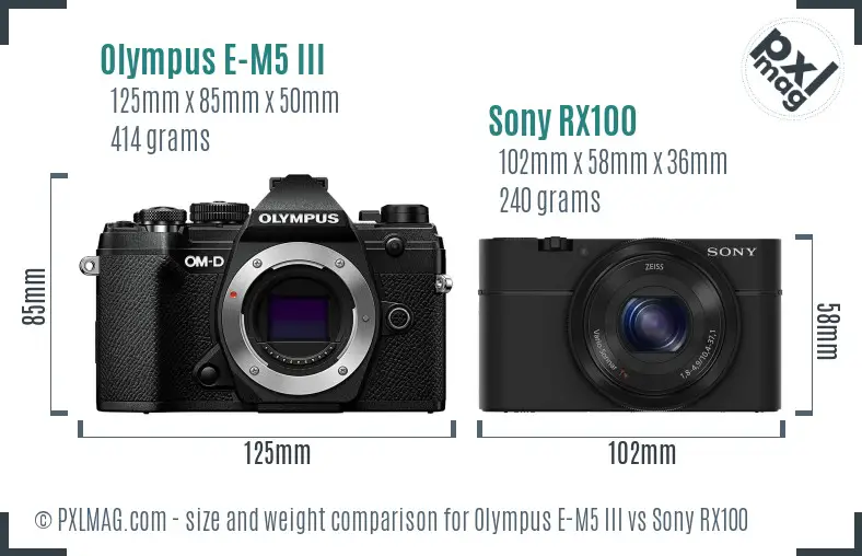 Olympus E-M5 III vs Sony RX100 size comparison