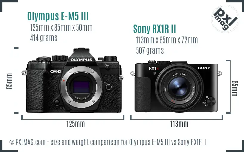 Olympus E-M5 III vs Sony RX1R II size comparison