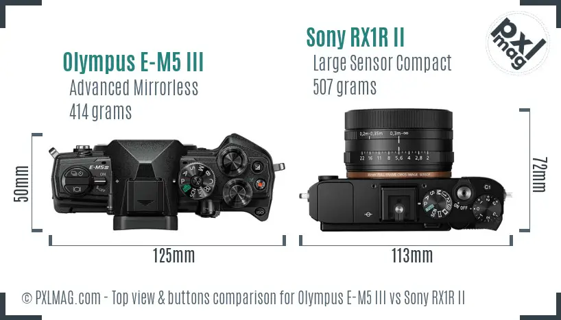 Olympus E-M5 III vs Sony RX1R II top view buttons comparison