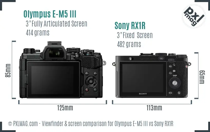 Olympus E-M5 III vs Sony RX1R Screen and Viewfinder comparison
