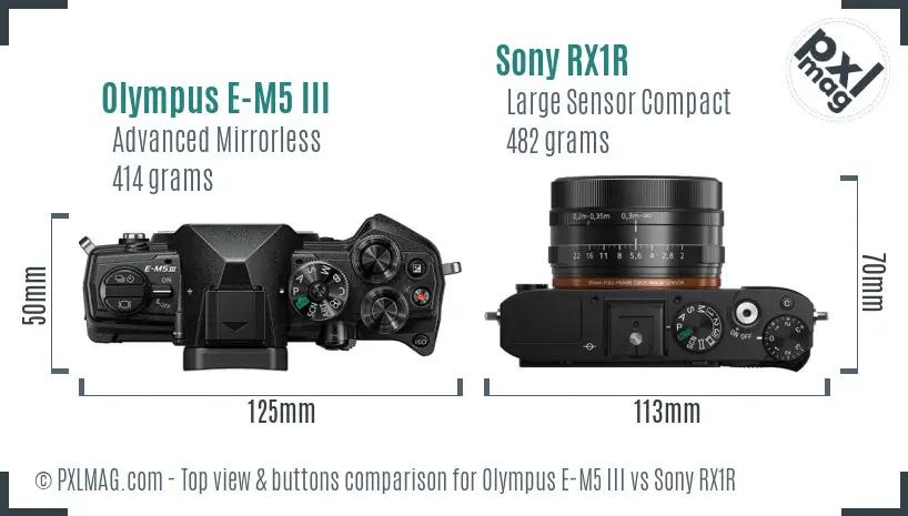 Olympus E-M5 III vs Sony RX1R top view buttons comparison