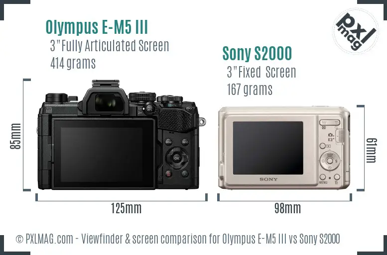 Olympus E-M5 III vs Sony S2000 Screen and Viewfinder comparison