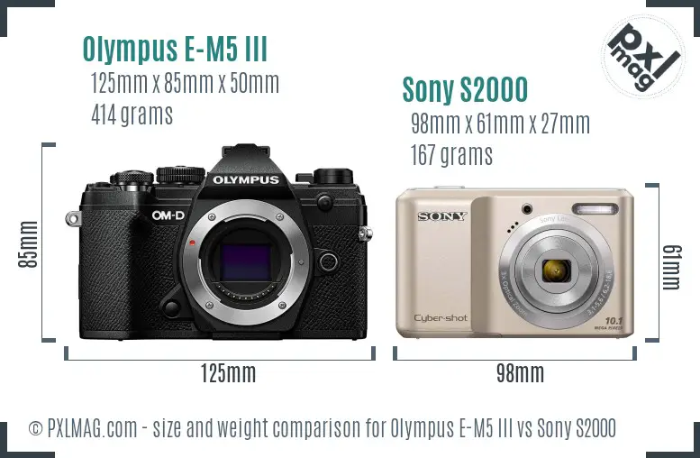 Olympus E-M5 III vs Sony S2000 size comparison