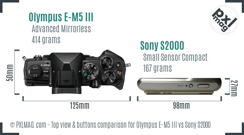 Olympus E-M5 III vs Sony S2000 top view buttons comparison