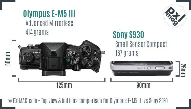 Olympus E-M5 III vs Sony S930 top view buttons comparison