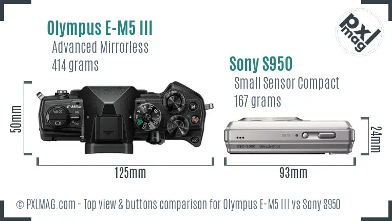 Olympus E-M5 III vs Sony S950 top view buttons comparison