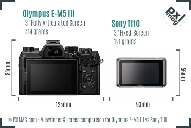 Olympus E-M5 III vs Sony T110 Screen and Viewfinder comparison