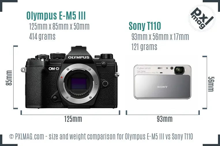 Olympus E-M5 III vs Sony T110 size comparison