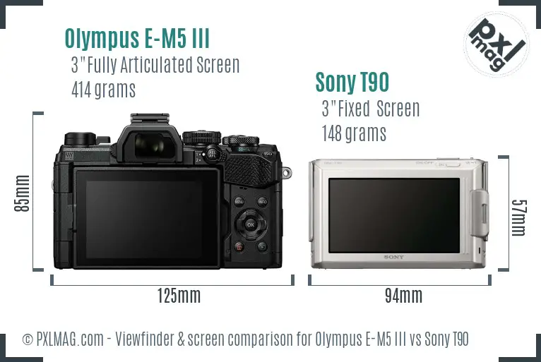 Olympus E-M5 III vs Sony T90 Screen and Viewfinder comparison