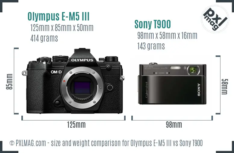 Olympus E-M5 III vs Sony T900 size comparison