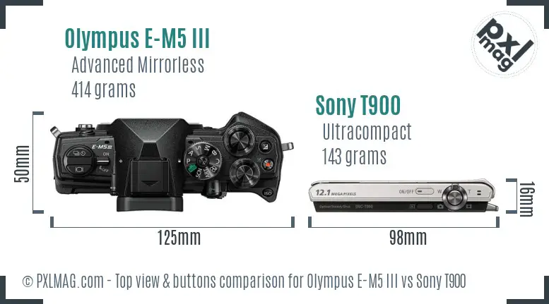 Olympus E-M5 III vs Sony T900 top view buttons comparison