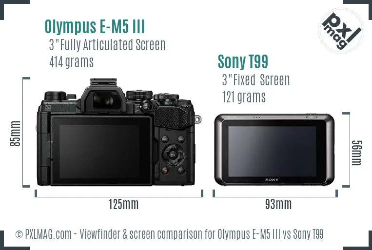 Olympus E-M5 III vs Sony T99 Screen and Viewfinder comparison