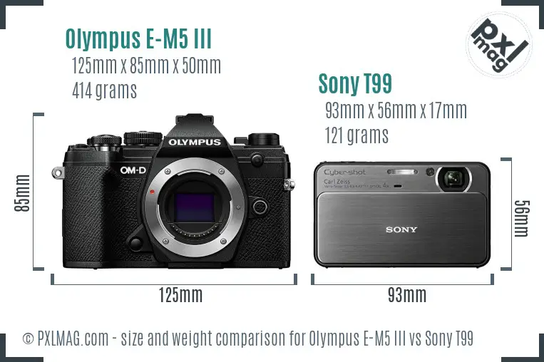 Olympus E-M5 III vs Sony T99 size comparison