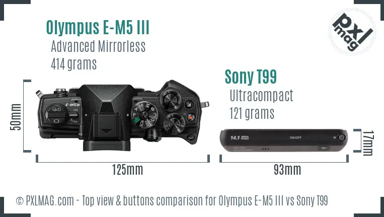 Olympus E-M5 III vs Sony T99 top view buttons comparison