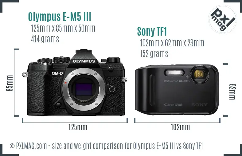Olympus E-M5 III vs Sony TF1 size comparison Olympus E-M5 III vs Sony TF1 size comparison