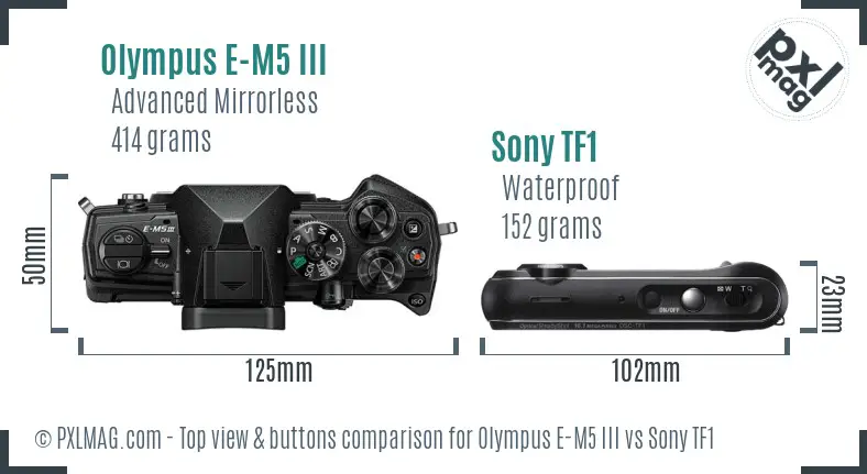 Olympus E-M5 III vs Sony TF1 top view buttons comparison