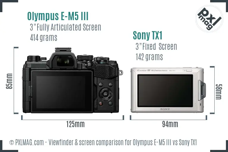 Olympus E-M5 III vs Sony TX1 Screen and Viewfinder comparison