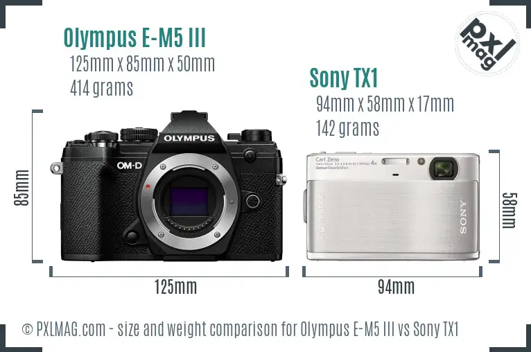 Olympus E-M5 III vs Sony TX1 size comparison