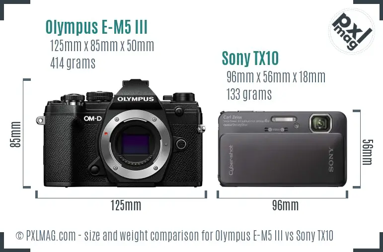 Olympus E-M5 III vs Sony TX10 size comparison