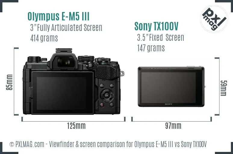Olympus E-M5 III vs Sony TX100V Screen and Viewfinder comparison Olympus E-M5 III vs Sony TX100V Screen and Viewfinder comparison
