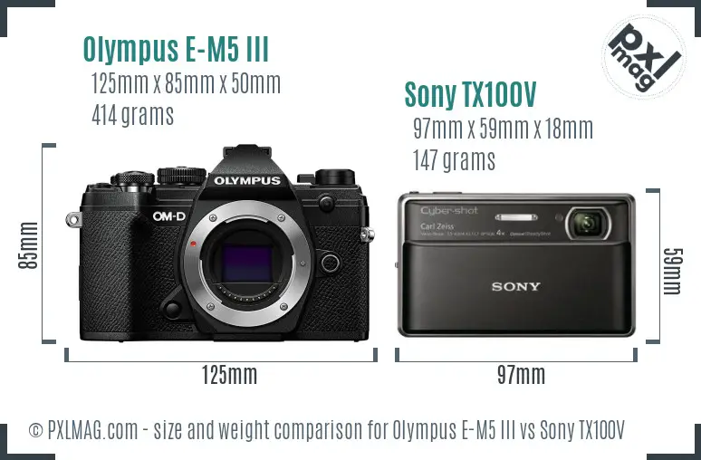 Olympus E-M5 III vs Sony TX100V size comparison Olympus E-M5 III vs Sony TX100V size comparison