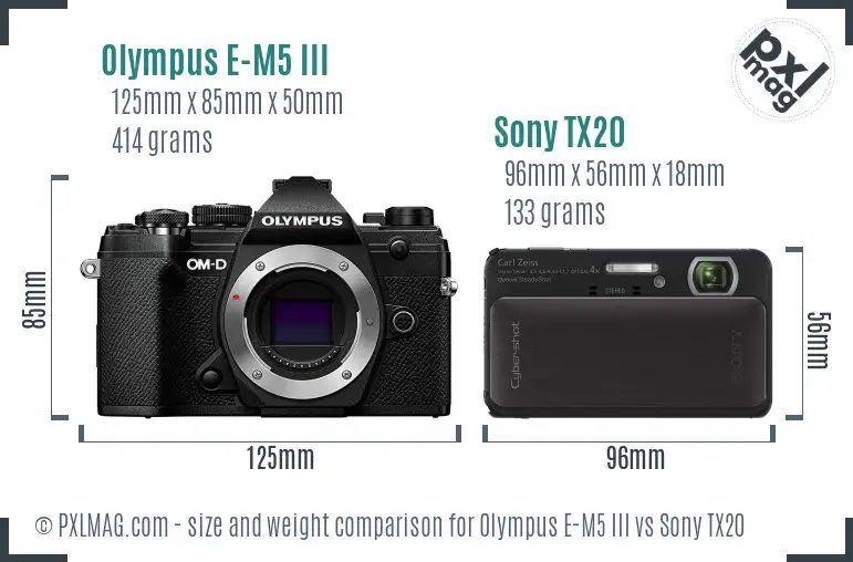 Olympus E-M5 III vs Sony TX20 size comparison