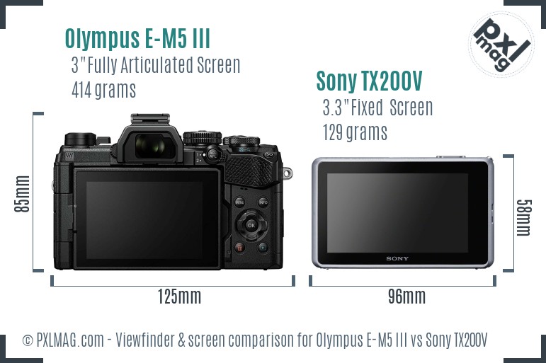 Olympus E-M5 III vs Sony TX200V Screen and Viewfinder comparison