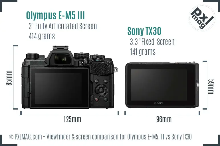 Olympus E-M5 III vs Sony TX30 Screen and Viewfinder comparison Olympus E-M5 III vs Sony TX30 Screen and Viewfinder comparison