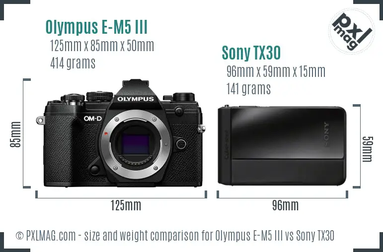 Olympus E-M5 III vs Sony TX30 size comparison Olympus E-M5 III vs Sony TX30 size comparison