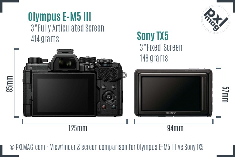 Olympus E-M5 III vs Sony TX5 Screen and Viewfinder comparison