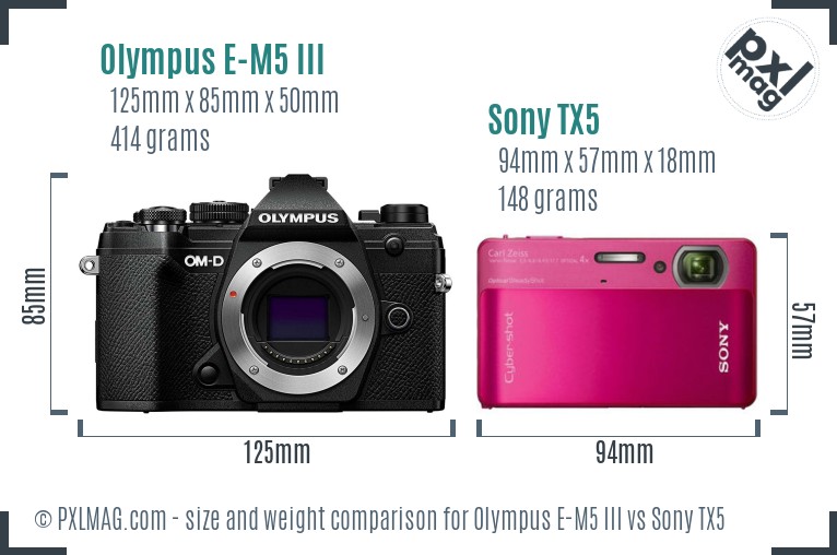 Olympus E-M5 III vs Sony TX5 size comparison Olympus E-M5 III vs Sony TX5 size comparison