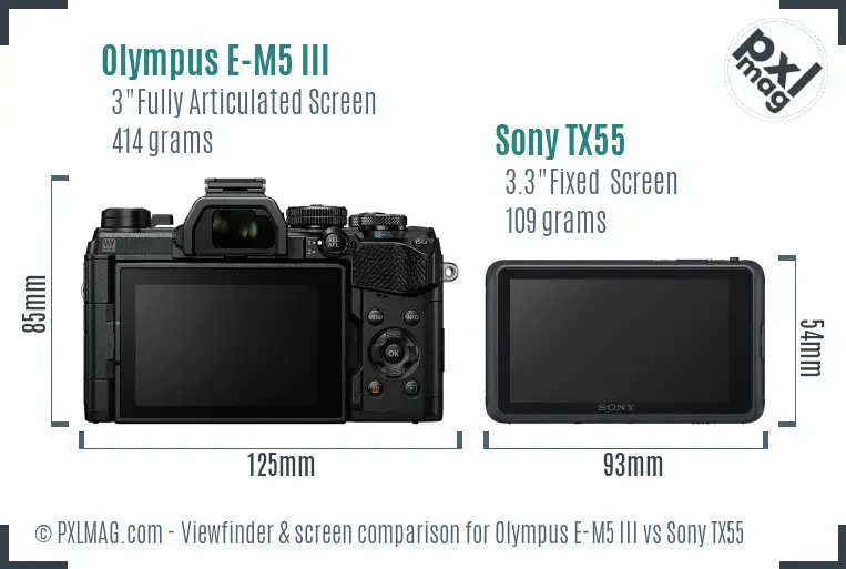 Olympus E-M5 III vs Sony TX55 Screen and Viewfinder comparison