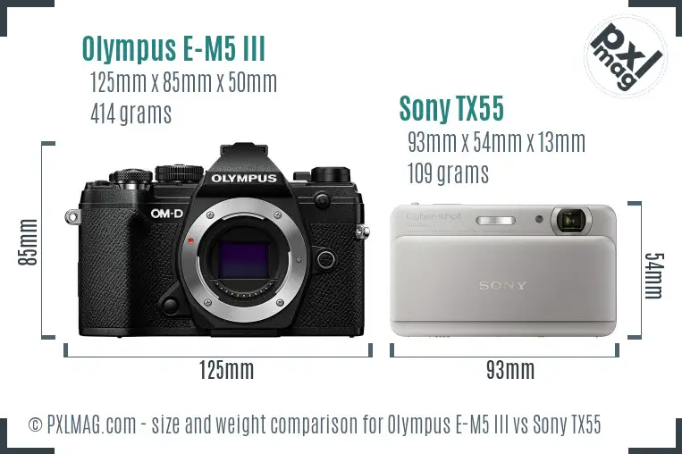 Olympus E-M5 III vs Sony TX55 size comparison